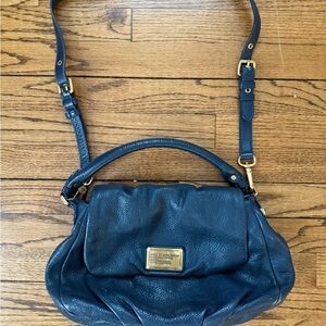 Pebbled Leather Shoulder Bag in Dark Teal with Gold Hardware